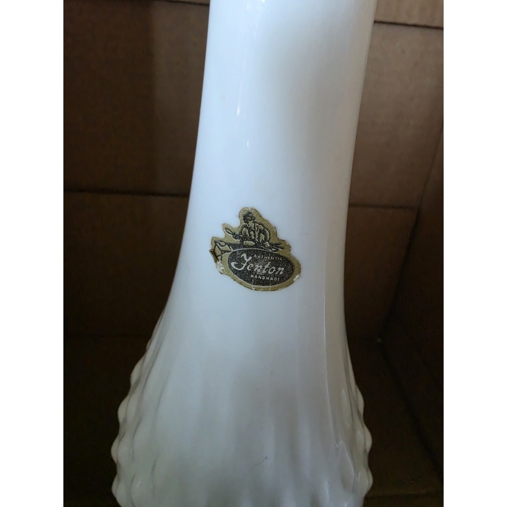 FENTON White Hobnail Milk Glass Swung Pedestal Vase 15.5" Vintage - Picture 3 of 8